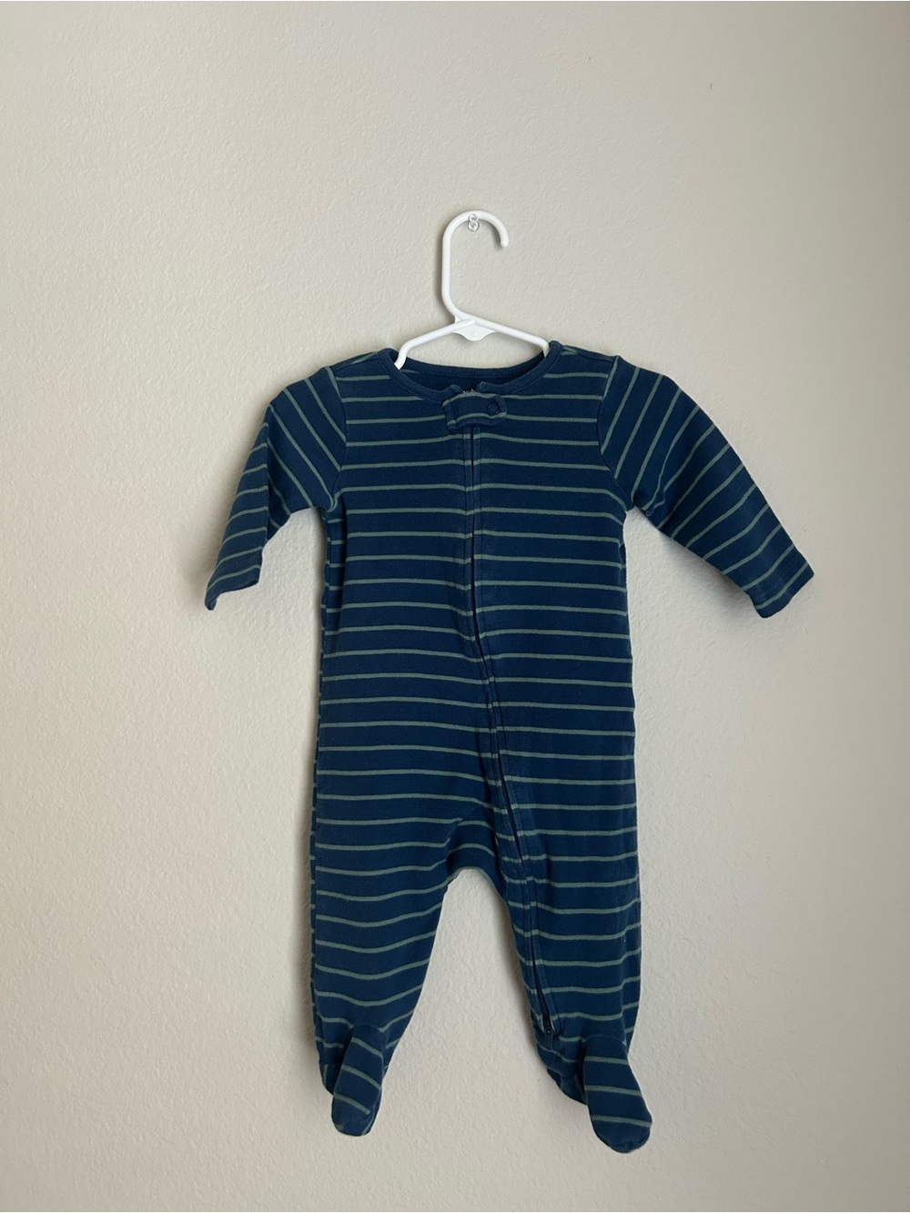 Carter's Navy Blue with Green Stripes Footed One-Piece